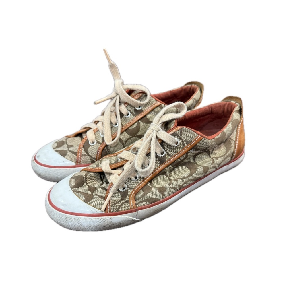 Coach Tan and Brown Canvas Sneakers